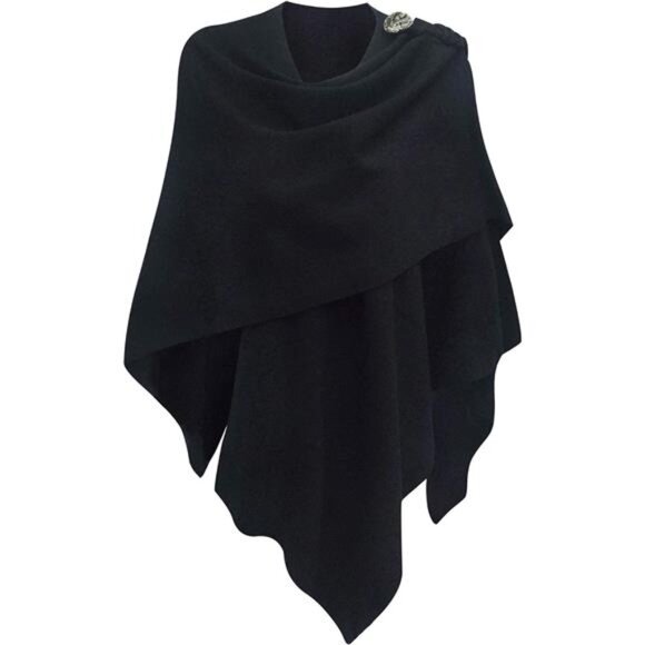 Womens Large Cross Front Poncho Sweater 2-black With Button